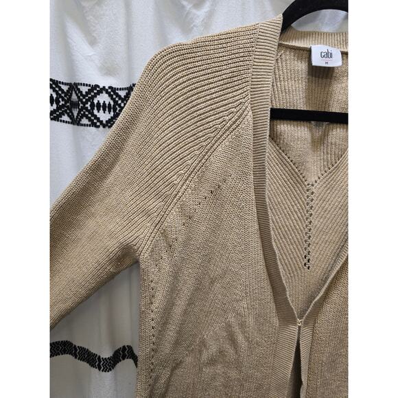 Cabi tan knit long sleeve duster cardigan hook and eye size medium - Picture 4 of 12